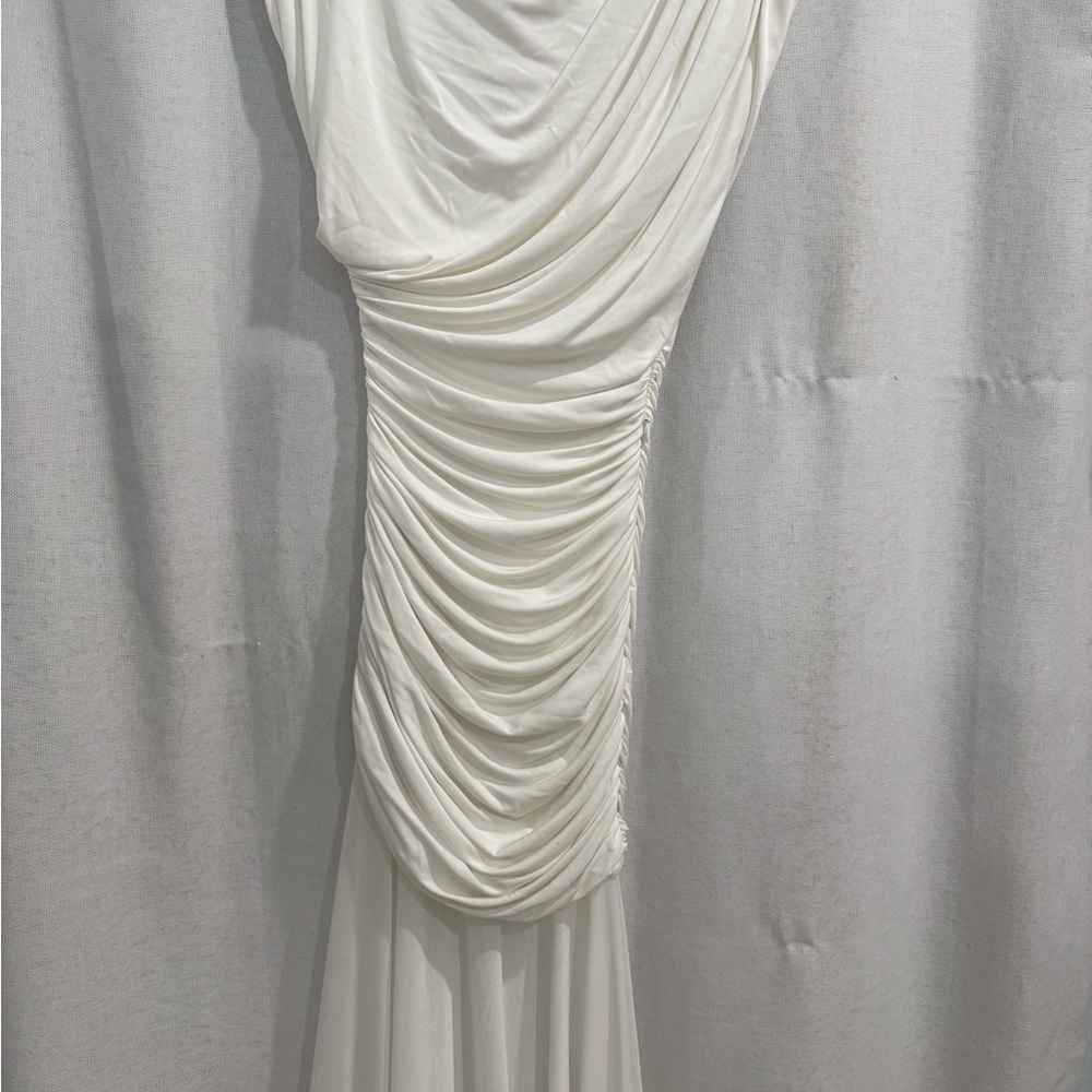 Babyboo Elegant White Draped Women's Dress